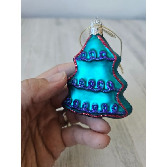 Seasons cannon falls tree glass ornament Xmas green sparkle glitter - Picture 2 of 7